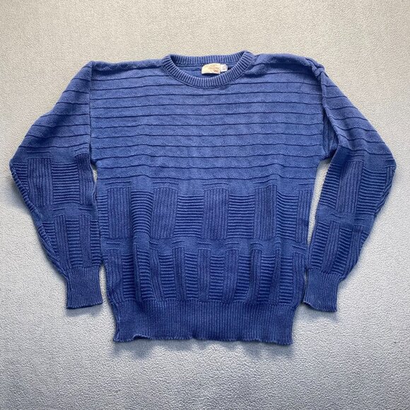 Vintage Fox Collection Geometric Knit Blue Sweater Women's Size L Made in USA - Picture 9 of 9